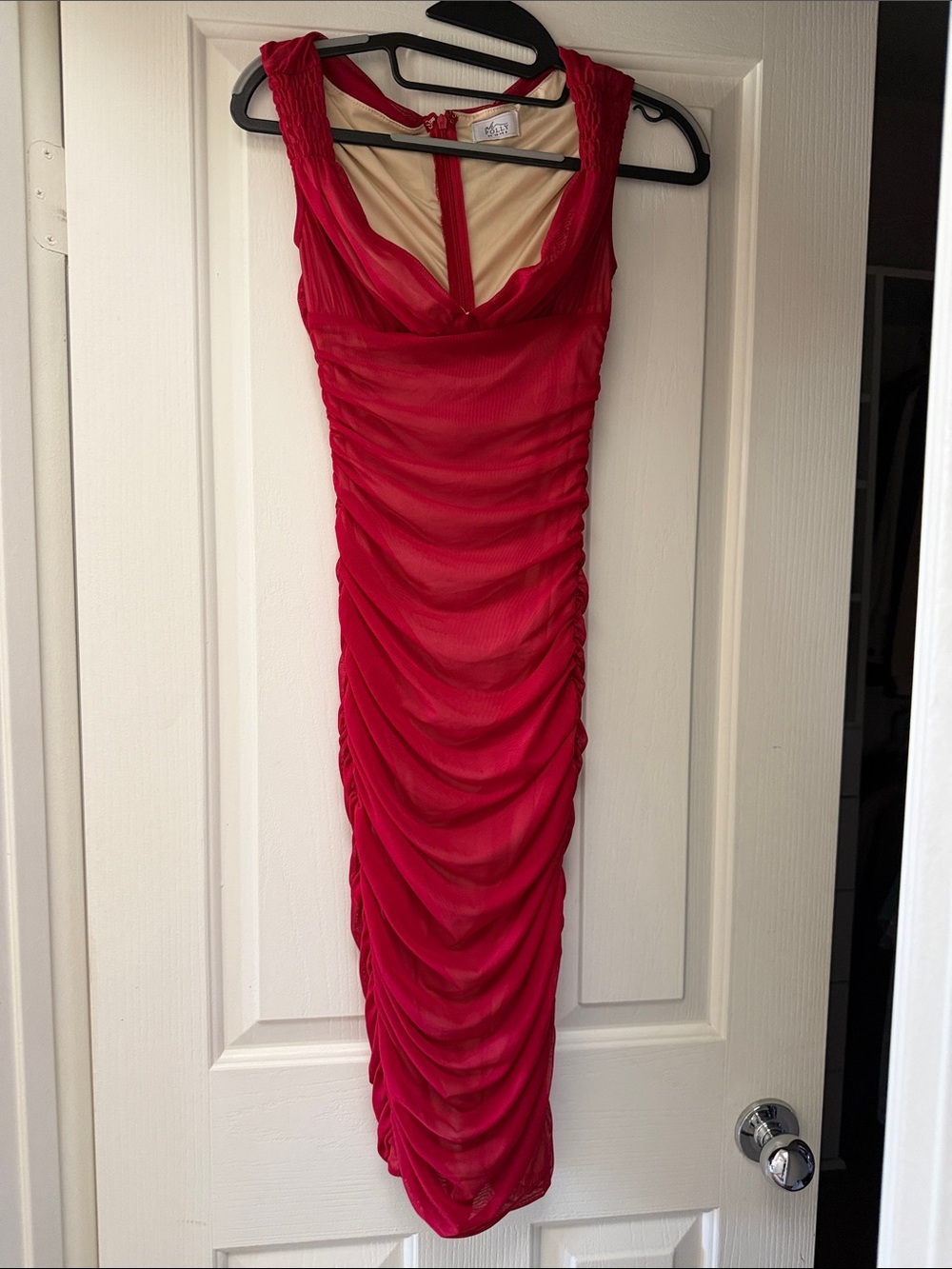 Oh Polly Red Ruched Midi Dress